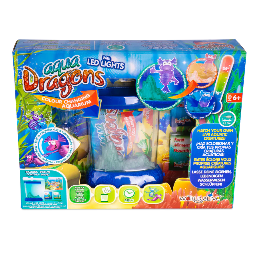 Aqua Dragons Colour Changing Aquarium Deluxe with LED Lights collector kit featuring Aqua Dragons brine shrimp